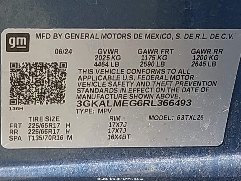 2024 Gmc Terrain VIN 3GKALMEG6RL366493 IAAI salvage auction — RIGHT SIDE, Enterprise Vehicles Clear Only (Florida), sold $13,000 on 2026-08-20 (photo 9)