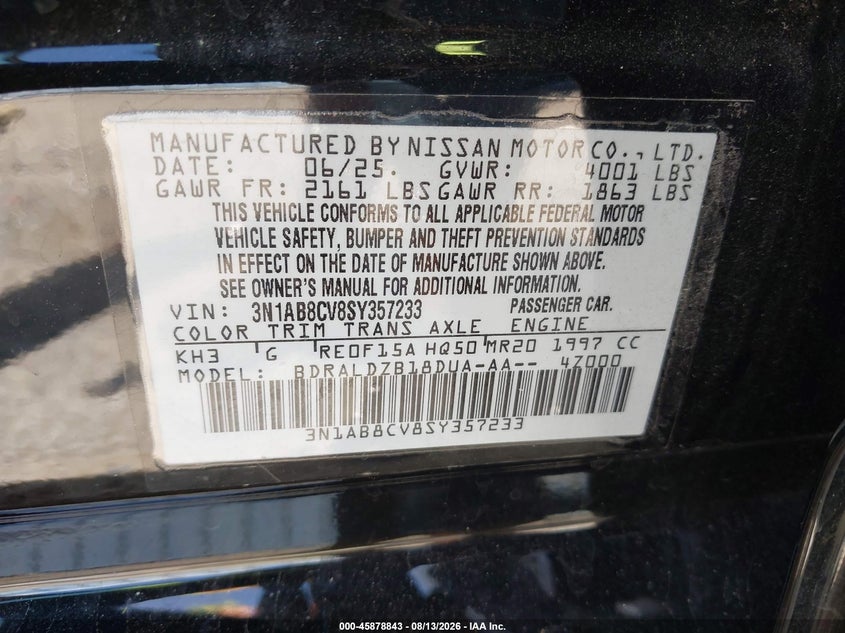 2025 Nissan Sentra VIN 3N1AB8CV8SY357233 IAAI salvage auction — FRONT END, Salvage Title, sold $8,100 on 2026-08-19 (photo 9)