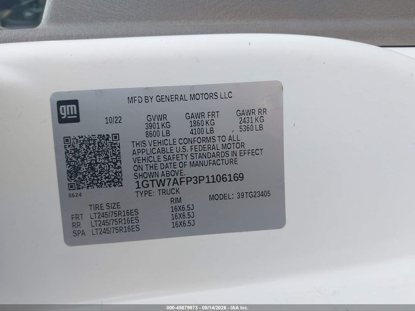 2023 Gmc Savana VIN 1GTW7AFP3P1106169 IAAI salvage auction — LEFT FRONT, Wait Title, sold $7,750 on 2026-08-26 (photo 9)
