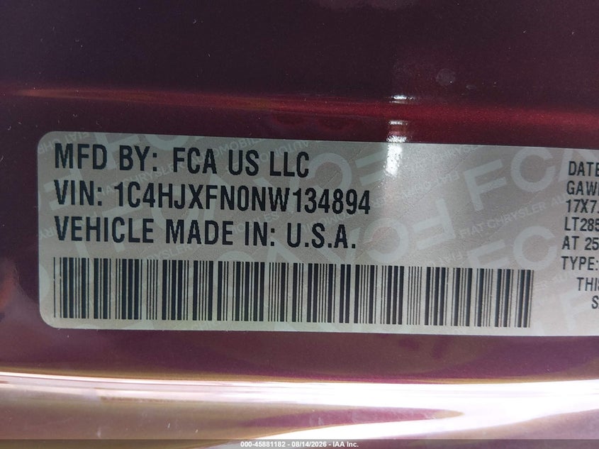 2022 Jeep Wrangler / VIN 1C4HJXFN0NW134894 IAAI salvage auction — RIGHT REAR, Wait Title, sold $13,250 on 2026-09-08 (photo 9)