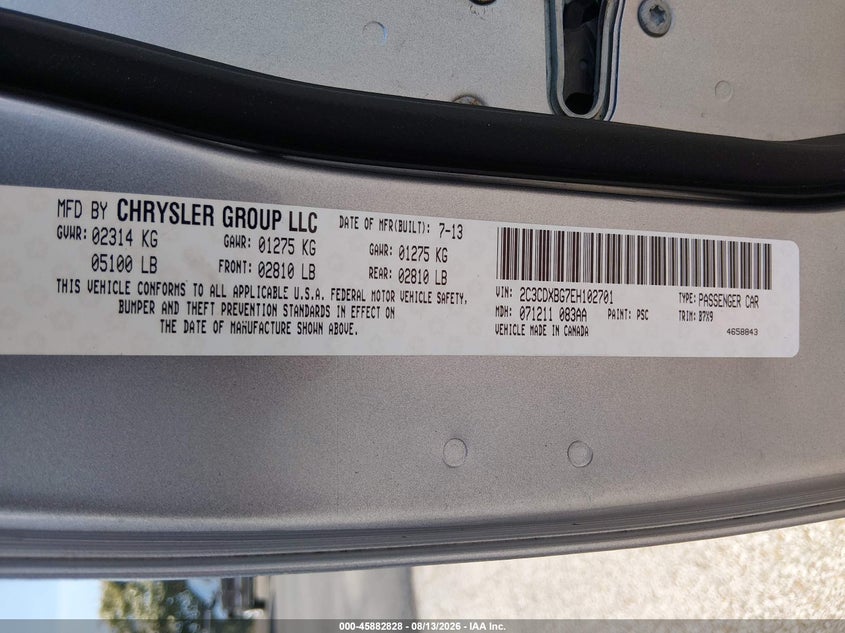 2014 Dodge Charger VIN 2C3CDXBG7EH102701 IAAI salvage auction — FRONT END, Clear (Tennessee), sold $2,500 on 2026-09-11 (photo 9)