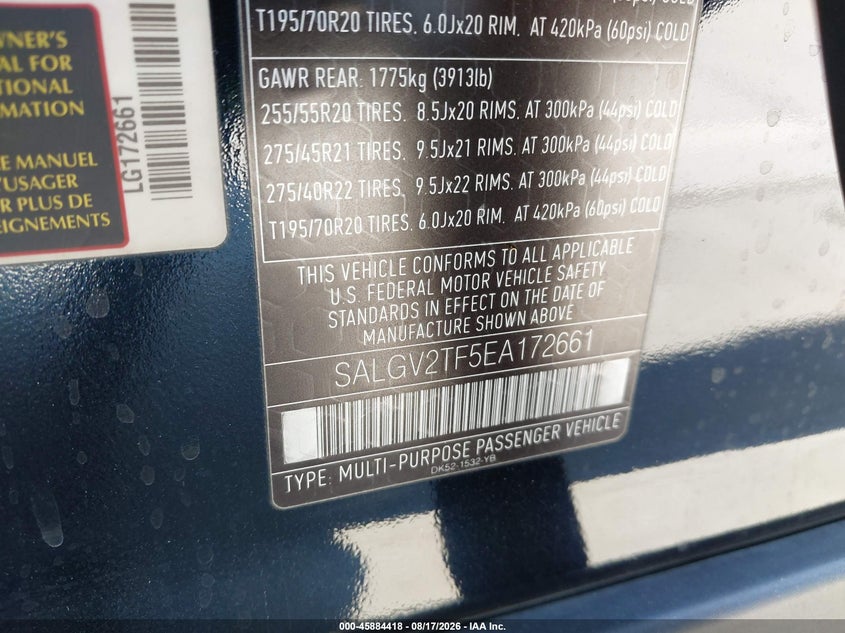 2014 Land rover RANGE ROVER VIN SALGV2TF5EA172661 IAAI salvage auction — RIGHT SIDE, Salvage (California), sold $25 on 2026-08-28 (photo 9)