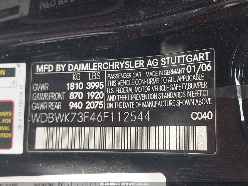 2006 Mercedes-benz Slk-klasse amg VIN WDBWK73F46F112544 IAAI salvage auction — ELECTRICAL, Clear (Florida), sold $1,075 on 2026-08-20 (photo 9)