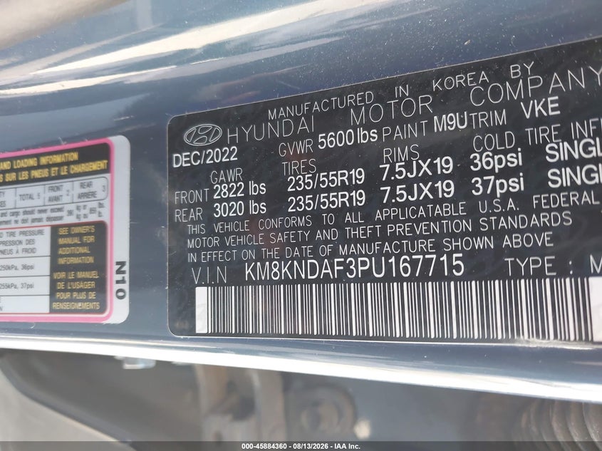 2023 Hyundai Ioniq 5 VIN KM8KNDAF3PU167715 IAAI salvage auction — UNDERCARRIAGE, Salvage (California), sold $11,700 on 2026-08-21 (photo 9)