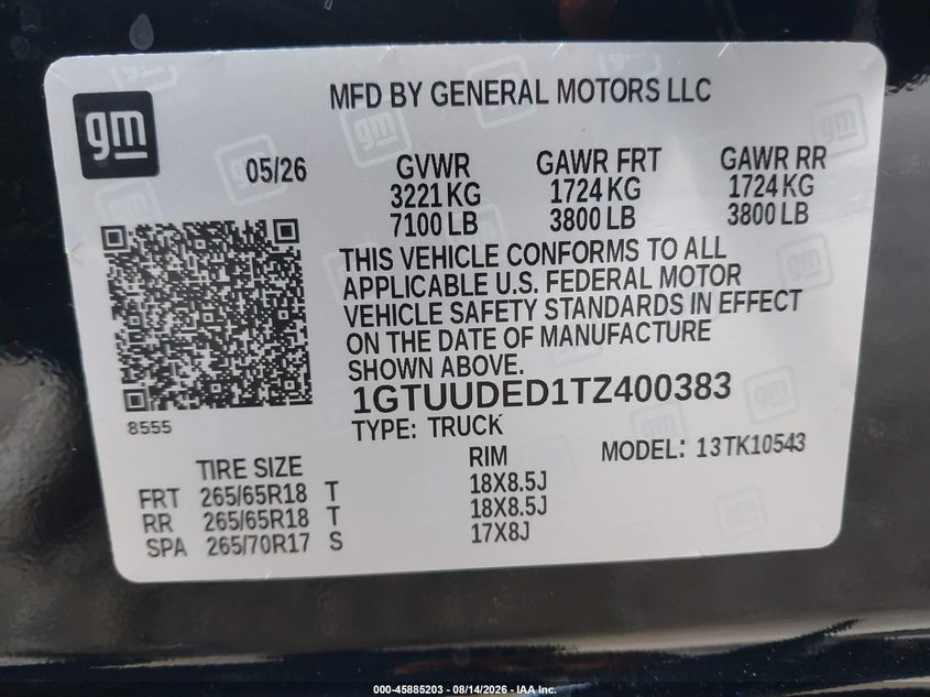 2026 Gmc SIERRA VIN 1GTUUDED1TZ400383 IAAI salvage auction — LEFT SIDE, Enterprise Vehicles Clear Only (Oklahoma), sold $36,100 on 2026-08-19 (photo 9)
