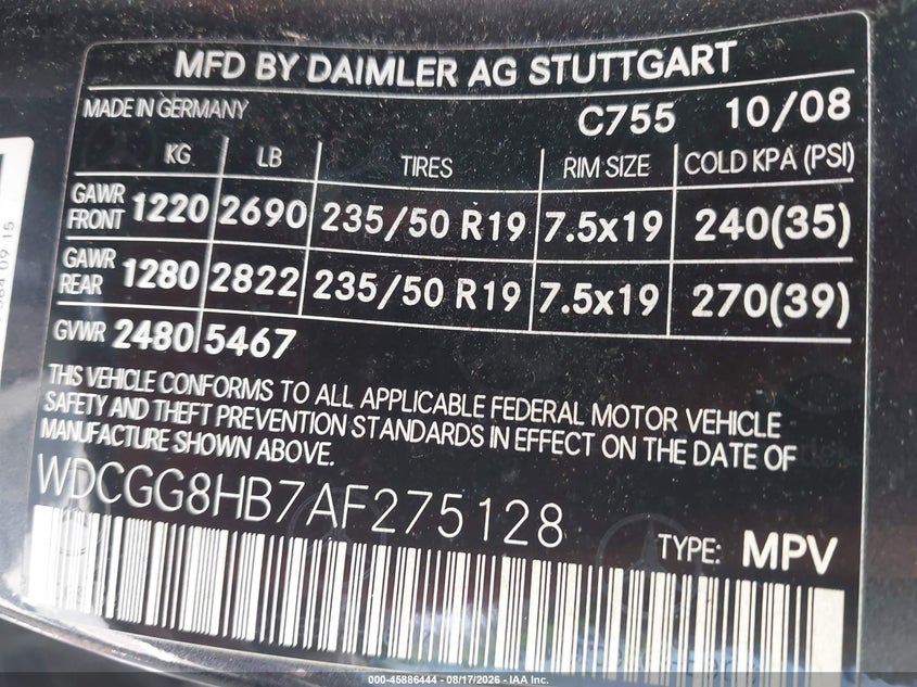 2010 Mercedes-benz Glk-klasse VIN WDCGG8HB7AF275128 IAAI salvage auction — NORMAL WEAR, Clear (Tennessee), sold $525 on 2026-08-20 (photo 9)