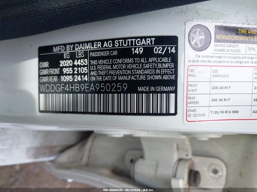 2014 Mercedes-benz C class VIN WDDGF4HB9EA950259 IAAI salvage auction — FRONT END, Clear (New Jersey), sold $1,625 on 2026-08-17 (photo 9)