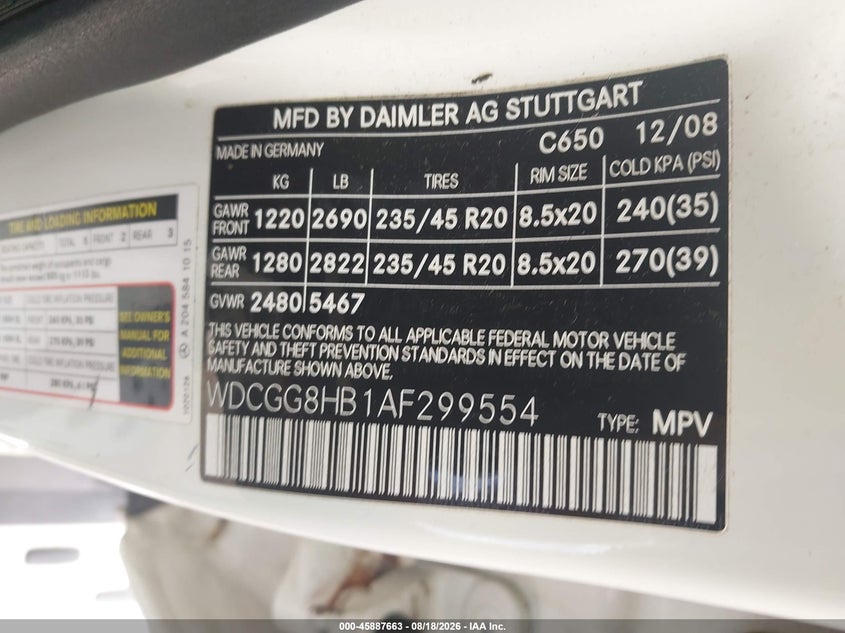 2010 Mercedes-benz Glk-klasse VIN WDCGG8HB1AF299554 IAAI salvage auction — FRONT END, Mv-907A (New York), sold $825 on 2026-08-27 (photo 9)