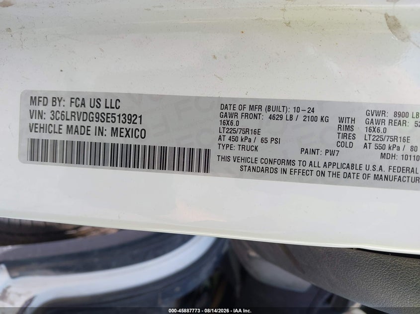2025 Ram Promaster city VIN 3C6LRVDG9SE513921 IAAI salvage auction — LEFT SIDE, Enterprise Vehicles Clear Only (New York), sold $17,600 on 2026-08-25 (photo 9)
