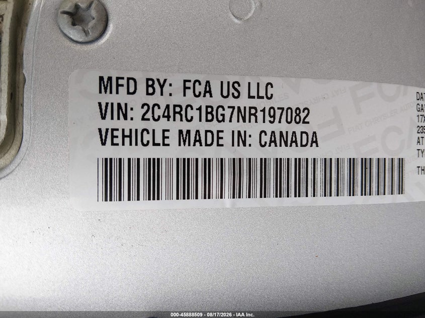 2022 Chrysler Pacifica VIN 2C4RC1BG7NR197082 IAAI salvage auction — WATER/FLOOD, Salvage (Ohio), sold $4,100 on 2026-08-27 (photo 9)
