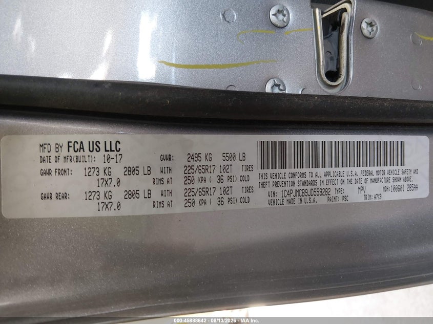 2018 Jeep Cherokee VIN 1C4PJMCB9JD559282 IAAI salvage auction — NORMAL WEAR, Sf97 (Oklahoma), sold $7,200 on 2026-09-16 (photo 9)