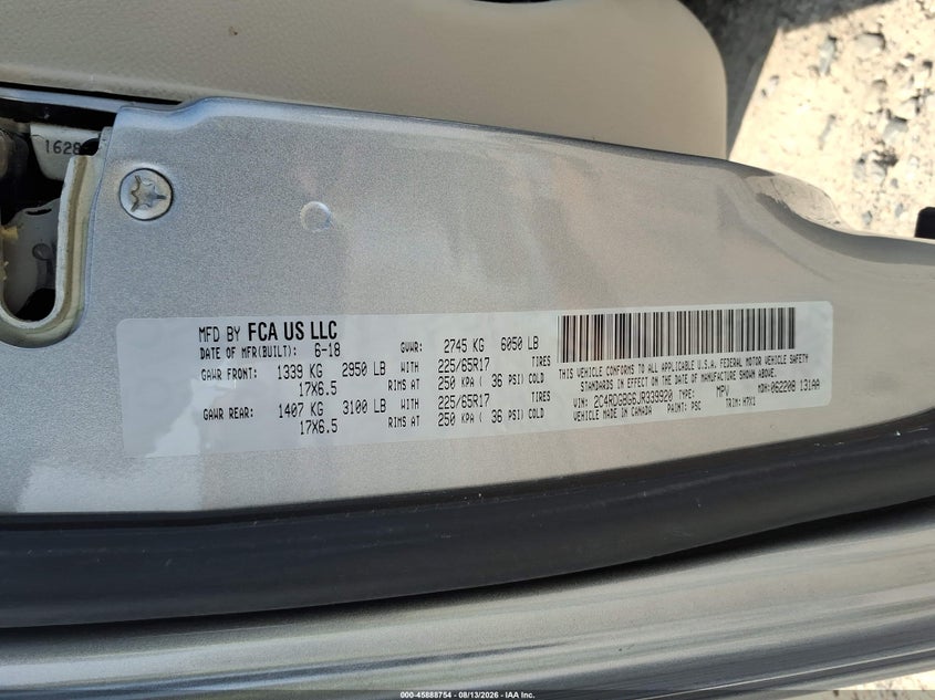 2018 Dodge Grand caravan VIN 2C4RDGBG6JR339920 IAAI salvage auction — NORMAL WEAR, SF97 (North Carolina), sold $11,300 on 2026-10-06 (photo 9)