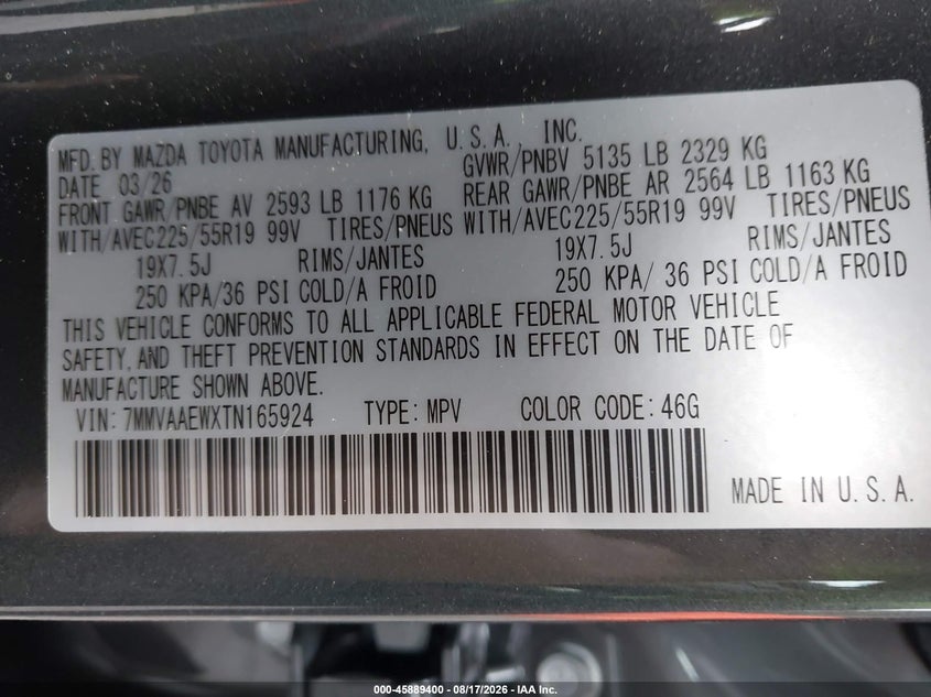 2026 Mazda Cx-50 VIN 7MMVAAEWXTN165924 IAAI salvage auction — REAR END, Mv-907A (New York), sold $19,900 on 2026-08-30 (photo 9)