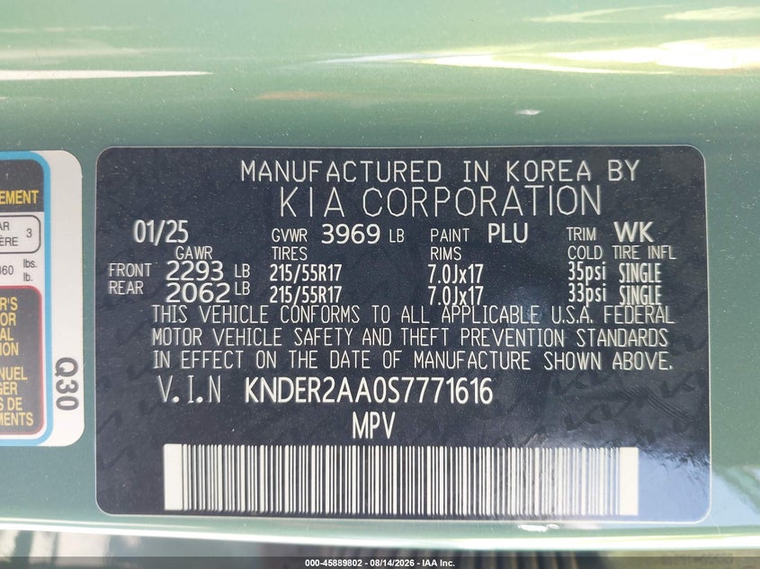 2025 Kia Seltos VIN KNDER2AA0S7771616 IAAI salvage auction — FRONT END, Original (Texas), sold $7,700 on 2026-09-28 (photo 9)
