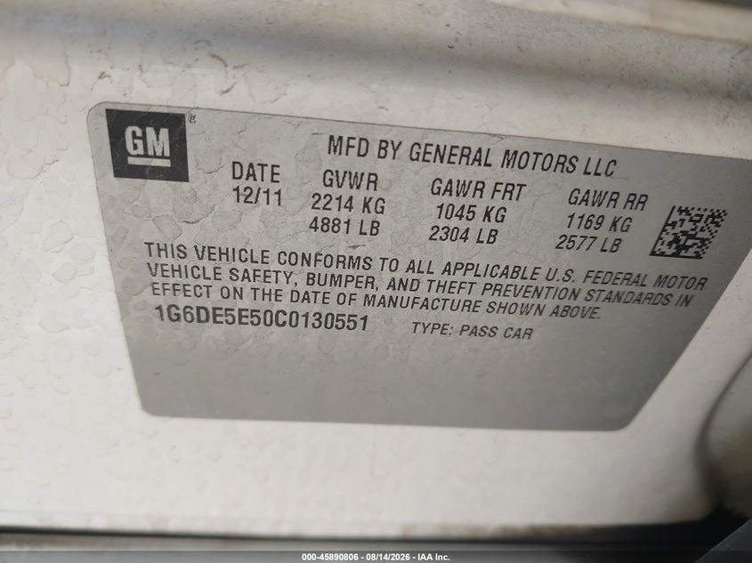2012 Cadillac Cts VIN 1G6DE5E50C0130551 IAAI salvage auction — REAR END, Salvage (Arizona), sold $1,275 on 2026-09-17 (photo 9)