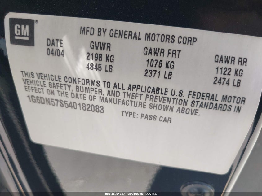 2004 Cadillac Cts VIN 1G6DN57S540182083 IAAI salvage auction — NORMAL WEAR, Clear (Utah), sold $3,550 on 2026-09-01 (photo 9)