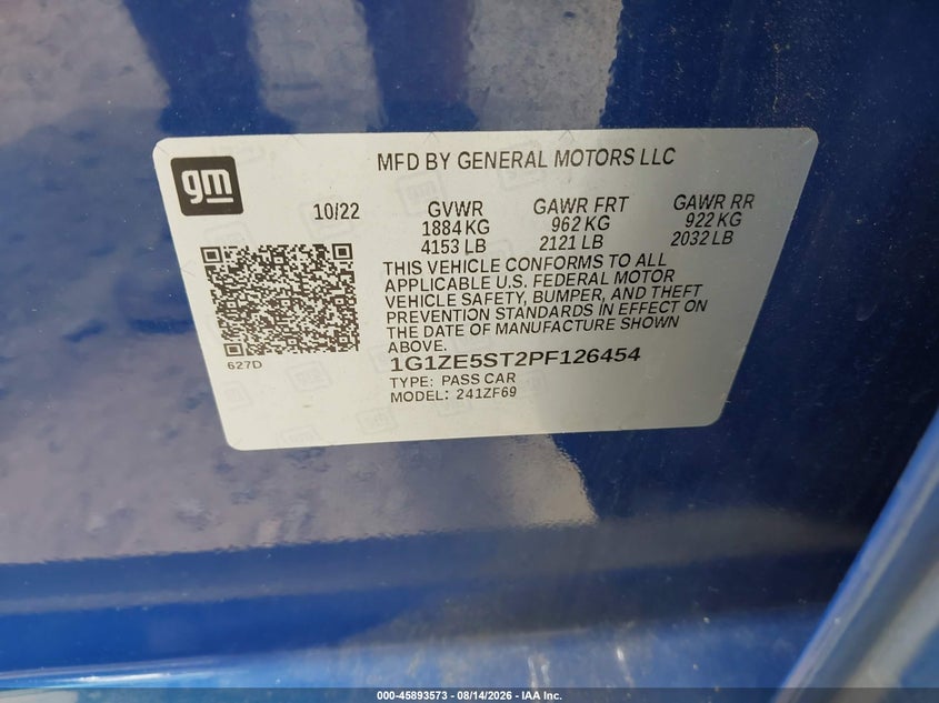 2023 Chevrolet Malibu VIN 1G1ZE5ST2PF126454 IAAI salvage auction — FRONT END, Salvage Title, sold $13,800 on 2026-08-20 (photo 9)