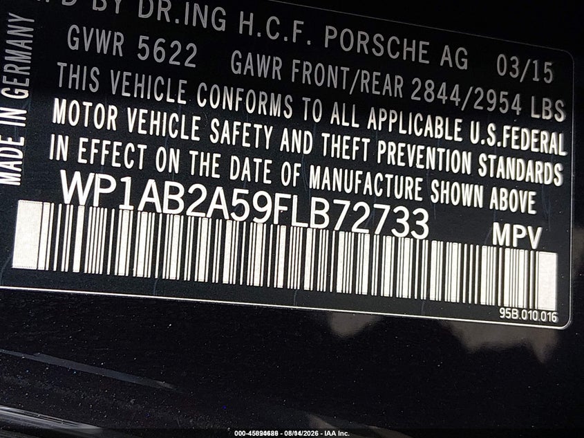 2015 Porsche Macan VIN WP1AB2A59FLB72733 IAAI salvage auction — NORMAL WEAR, Clear-Dealer Only (Montana), sold $5,600 on 2026-09-10 (photo 9)
