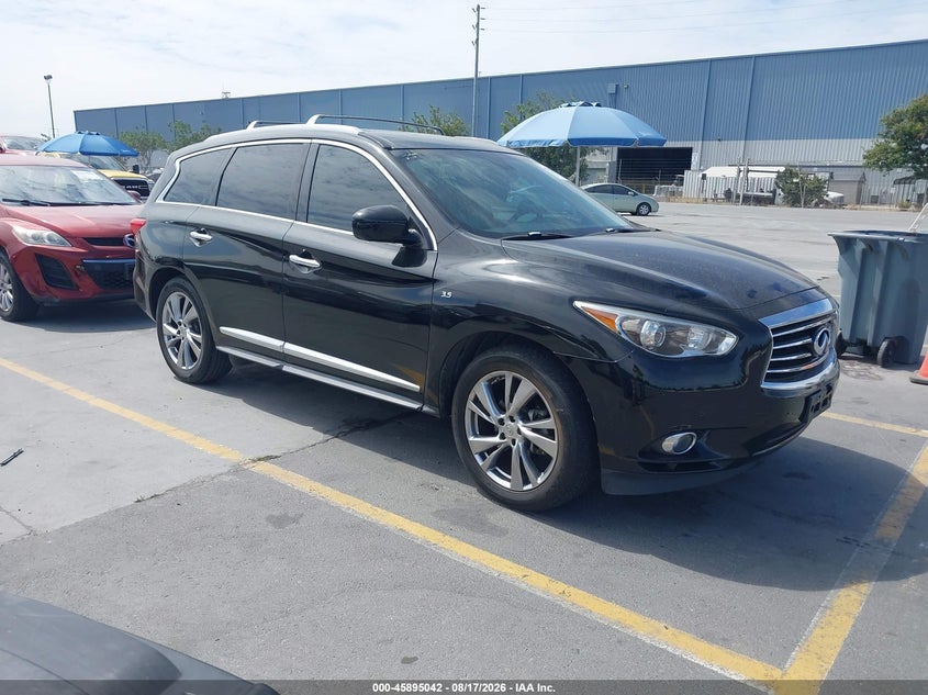 2014 Infiniti Qx60 VIN 5N1AL0MNXEC551653 IAAI salvage auction — LEFT FRONT, Salvage (California), sold $1,800 on 2026-08-23 (photo 1)