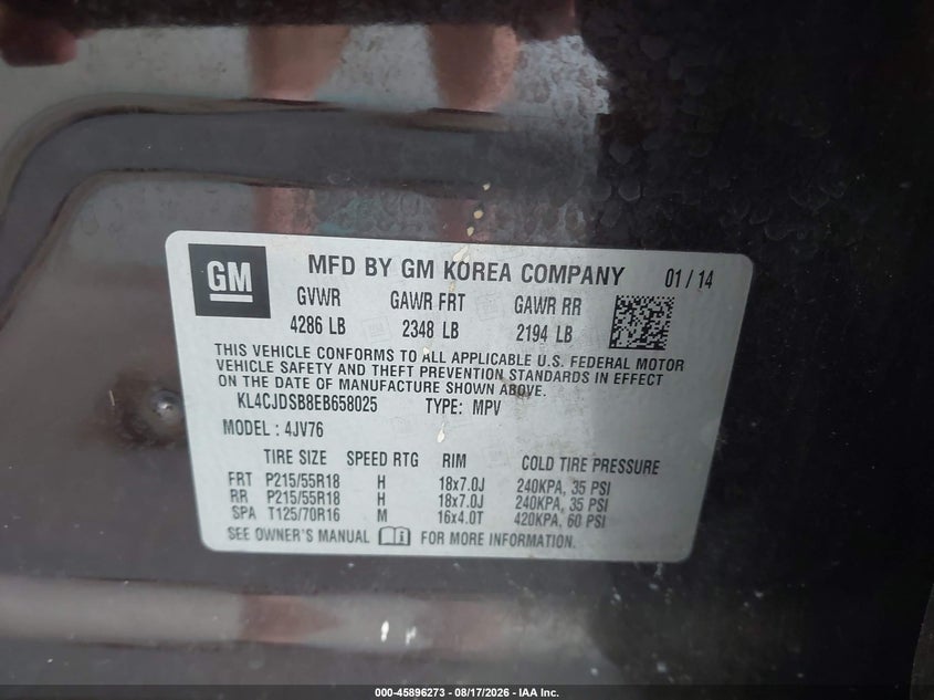 2014 Buick Encore VIN KL4CJDSB8EB658025 IAAI salvage auction — NORMAL WEAR, Clear (Florida), sold $1,000 on 2026-09-16 (photo 9)