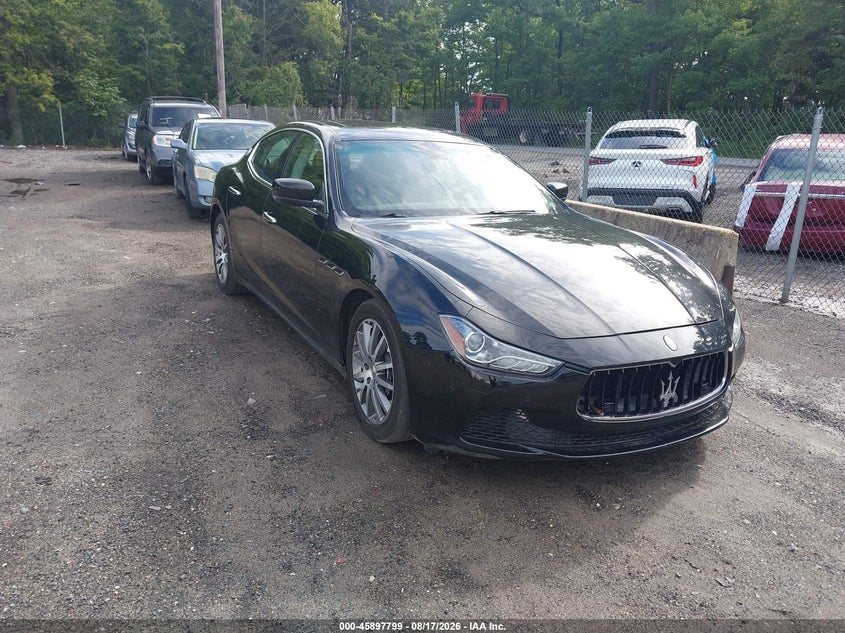 2014 Maserati Ghibli VIN ZAM57RTA6E1083876 IAAI salvage auction — FRONT END, Salvage Title, sold $1,300 on 2026-08-19 (photo 1)
