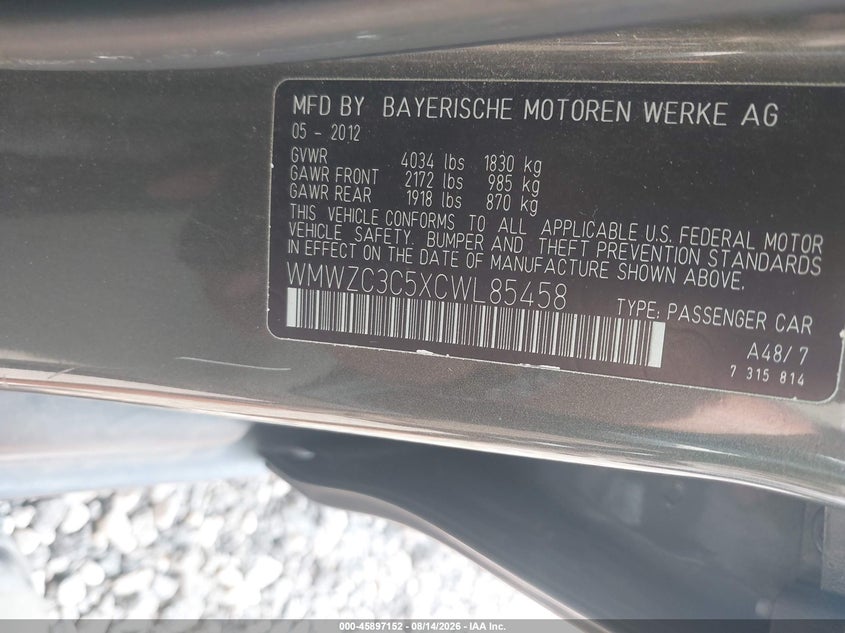 2012 Mini VIN WMWZC3C5XCWL85458 IAAI salvage auction — NORMAL WEAR, Clear (New York), sold $1,250 on 2026-08-26 (photo 9)