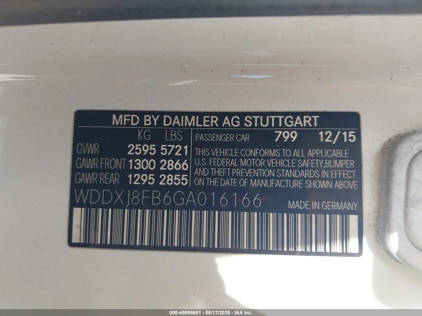 2016 Mercedes-benz S-klasse VIN WDDXJ8FB6GA016166 IAAI salvage auction — MECHANICAL, Clear (Texas), sold $10,400 on 2026-08-19 (photo 9)
