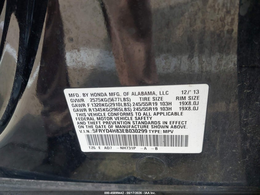 2014 Acura Mdx VIN 5FRYD4H83EB030299 IAAI salvage auction — FRONT END, Salvage (Indiana), sold $975 on 2026-09-04 (photo 9)