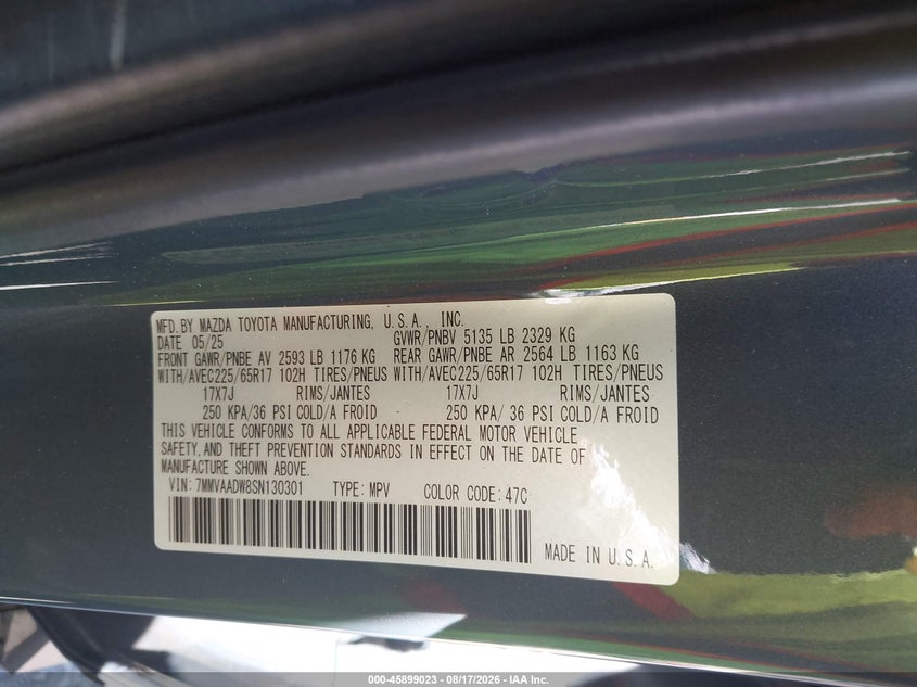 2025 Mazda Cx-50 VIN 7MMVAADW8SN130301 IAAI salvage auction — REAR END, Salvage (California), sold $14,050 on 2026-08-25 (photo 9)