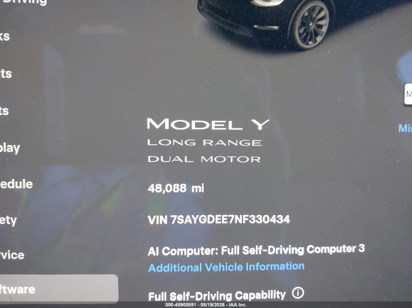 2022 Tesla Model y VIN 7SAYGDEE7NF330434 IAAI salvage auction — REAR END, Salvage Title, sold $10,200 on 2026-09-07 (photo 7)