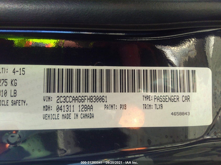 2015 Chrysler 300 VIN 2C3CCAAG6FH830061 IAAI salvage auction — Front End, Other, sold $3,450 on 2021-12-09 (photo 9)