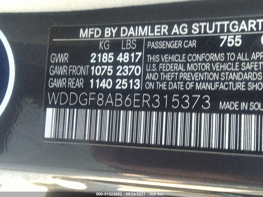 2014 Mercedes-benz C-klasse VIN WDDGF8AB6ER315373 IAAI salvage auction — Front End, Other, sold $4,800 on 2021-12-16 (photo 9)