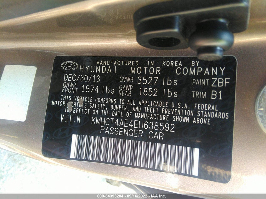 2014 Hyundai Accent VIN KMHCT4AE4EU638592 IAAI salvage auction — Side, Other, sold $1,425 on 2022-11-11 (photo 9)