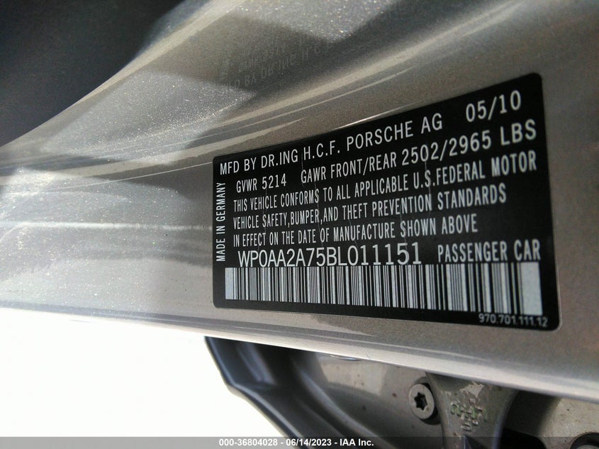 2011 Porsche Panamera VIN WP0AA2A75BL011151 IAAI salvage auction — Engine Damage, Other, sold $4,675 on 2023-07-27 (photo 9)