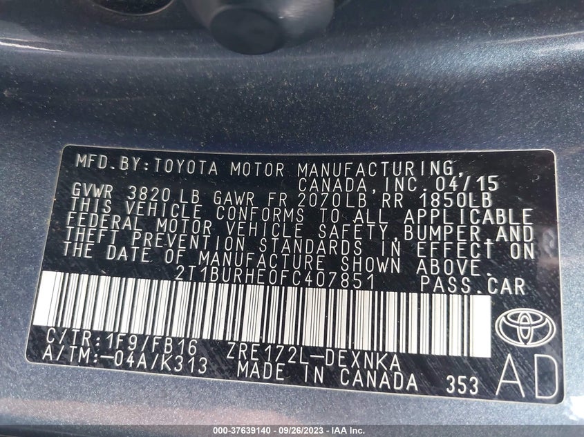2015 TOYOTA COROLLA VIN 2T1BURHE0FC407851 COPART salvage auction — Front End, Salvage (Kansas), sold $3,975 on 2024-05-08 (photo 9)
