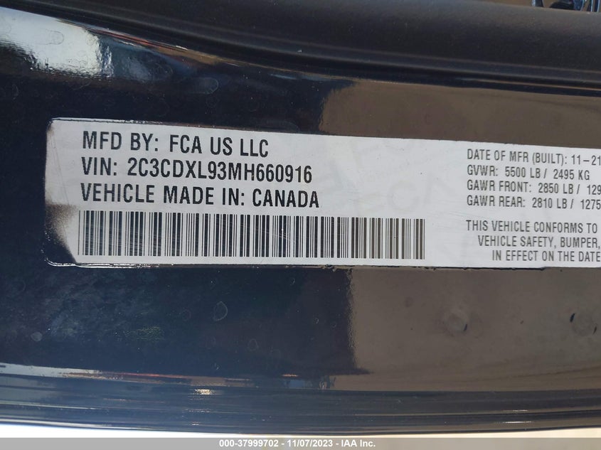 2021 Dodge Charger VIN 2C3CDXL93MH660916 COPART salvage auction — Theft, Salvage Title, sold $57,025 on 2023-12-20 (photo 9)