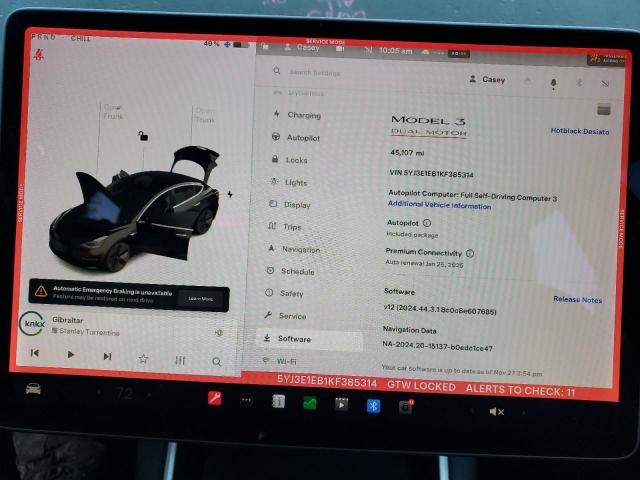 2019 Tesla Model 3 VIN 5YJ3E1EB1KF385314 COPART salvage auction — HAIL, Tx - Certificate Of Title, sold $2,150 on 2026-07-21 (photo 9)