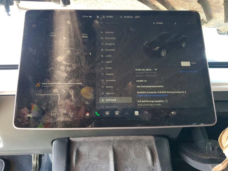 2022 Tesla Model y VIN 7SAYGDEE5NA018870 COPART salvage auction — FRONT END, Ca - Salvage Certificate, sold $9,700 on 2026-07-02 (photo 9)