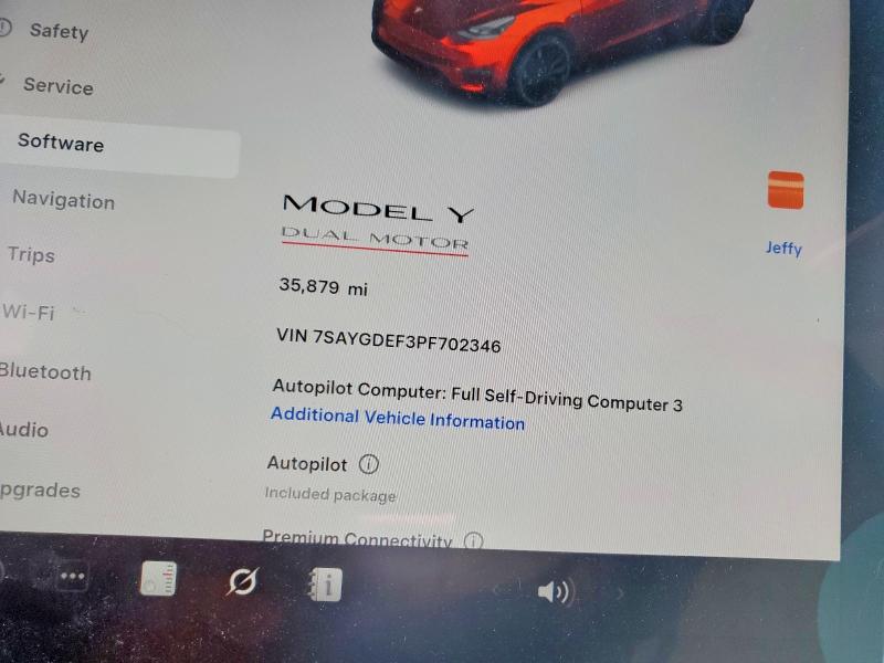 2023 Tesla Model y VIN 7SAYGDEF3PF702346 COPART salvage auction — FRONT END, Co - Public - Salvage Title, sold $12,100 on 2026-07-21 (photo 9)