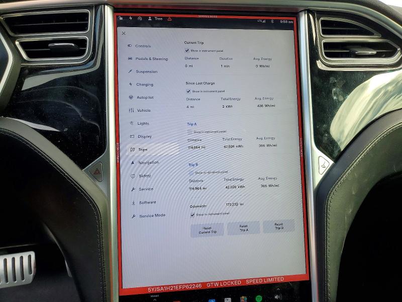 2014 Tesla Model s VIN 5YJSA1H21EFP62246 COPART salvage auction — FRONT END, AZ - CERT OF TITLE - SALVAGE, sold $2,800 on 2026-07-09 (photo 9)