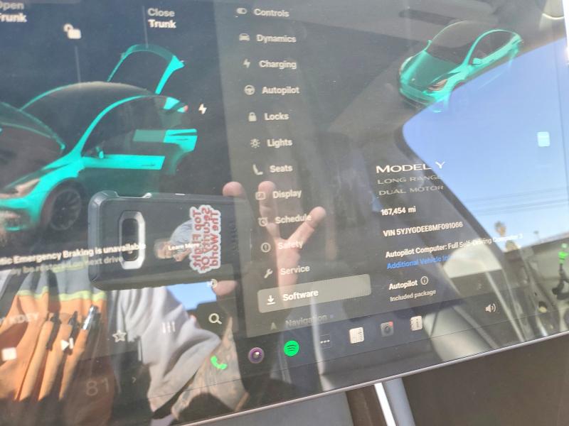 2021 Tesla Model y VIN 5YJYGDEE8MF091066 COPART salvage auction — FRONT END, Ca - Salvage Certificate, sold $6,300 on 2026-07-16 (photo 9)