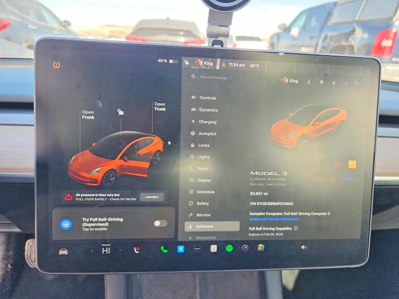 2021 Tesla Model 3 VIN 5YJ3E1EB5MF079803 COPART salvage auction — FRONT END, Ut - Salvage Certificate, sold $8,200 on 2026-07-31 (photo 9)