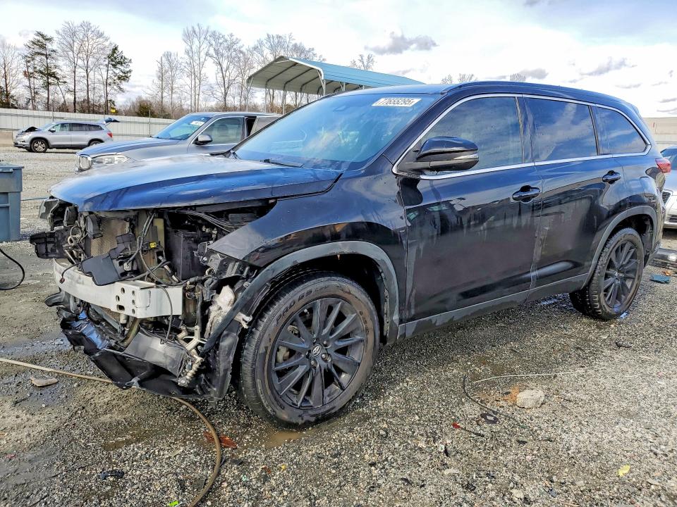 2019 Toyota Highlander VIN 5TDKZRFH0KS359414 COPART salvage auction — FRONT END, SC - CERT OF TITLE-SALVAGE, sold $9,300 on 2026-07-06 (photo 1)