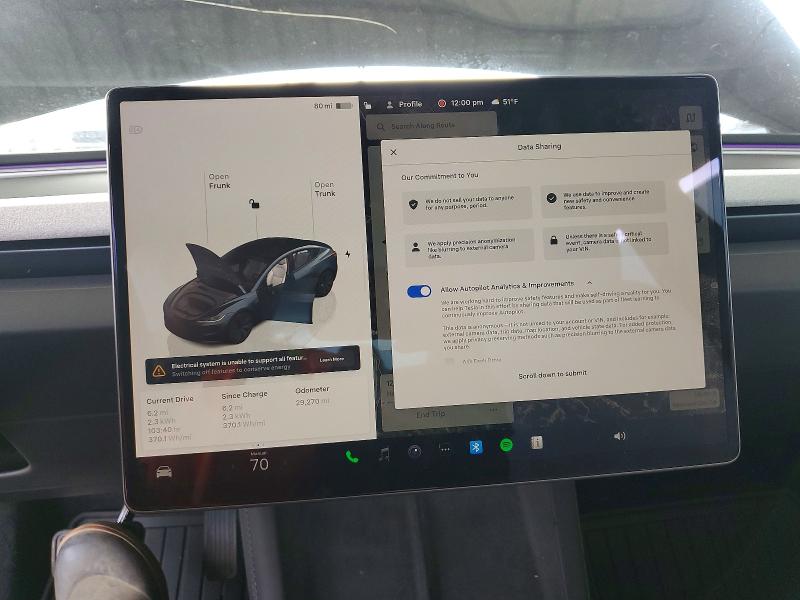 2024 Tesla Model 3 VIN 5YJ3E1EA2RF801582 COPART salvage auction — FRONT END, Ca - Salvage Certificate, sold $12,000 on 2026-07-09 (photo 9)