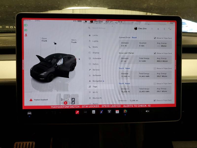 2022 Tesla Model y VIN 7SAYGDEF0NF382724 COPART salvage auction — REAR END, Ca - Salvage Certificate, sold $2,100 on 2026-07-28 (photo 9)