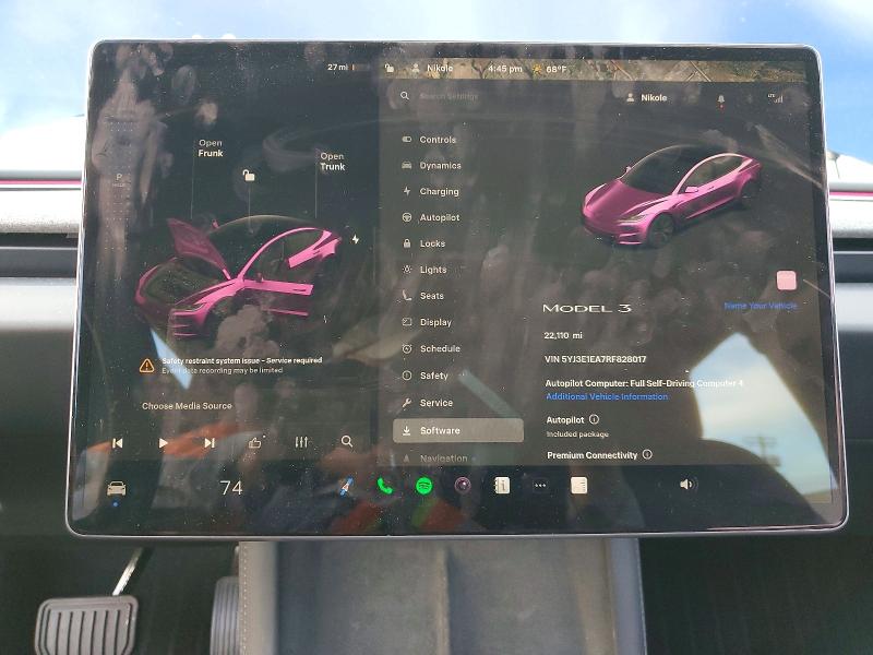 2024 Tesla Model 3 VIN 5YJ3E1EA7RF828017 COPART salvage auction — FRONT END, Other, sold $1,850 on 2026-07-27 (photo 9)