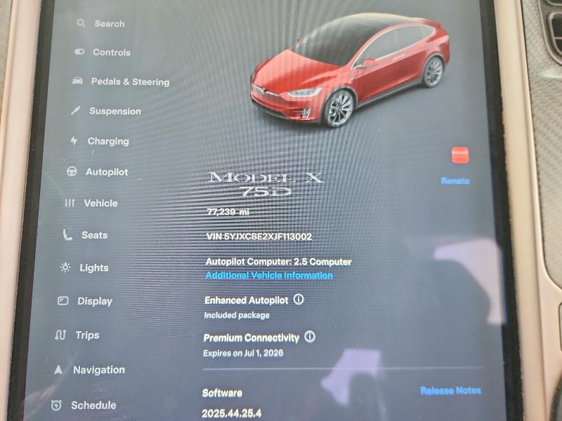 2018 Tesla Model x VIN 5YJXCBE2XJF113002 COPART salvage auction — ROLLOVER, Nv - Salvage Title, sold $5,000 on 2026-07-02 (photo 9)