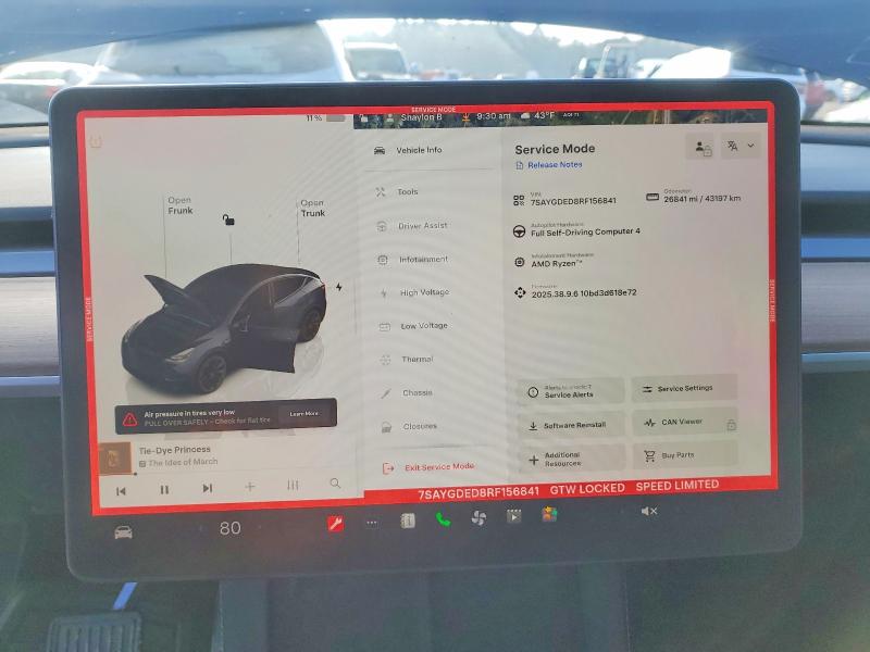 2024 Tesla Model y VIN 7SAYGDED8RF156841 COPART salvage auction — UNDERCARRIAGE, Ms - Cert Of Title-Salvaged, sold $13,500 on 2026-07-06 (photo 9)