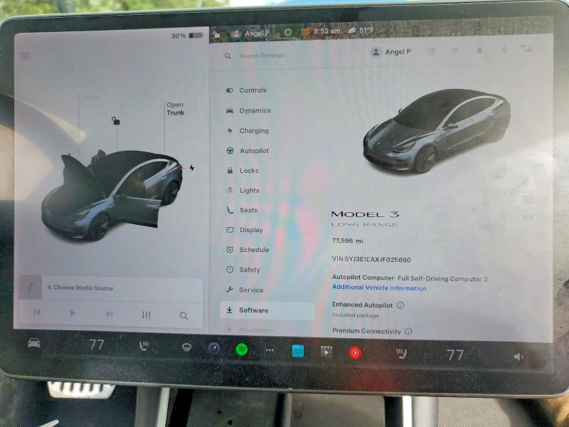 2018 Tesla Model 3 VIN 5YJ3E1EAXJF025660 COPART salvage auction — FRONT END, Ca - Salvage Certificate, sold $4,800 on 2026-07-16 (photo 9)