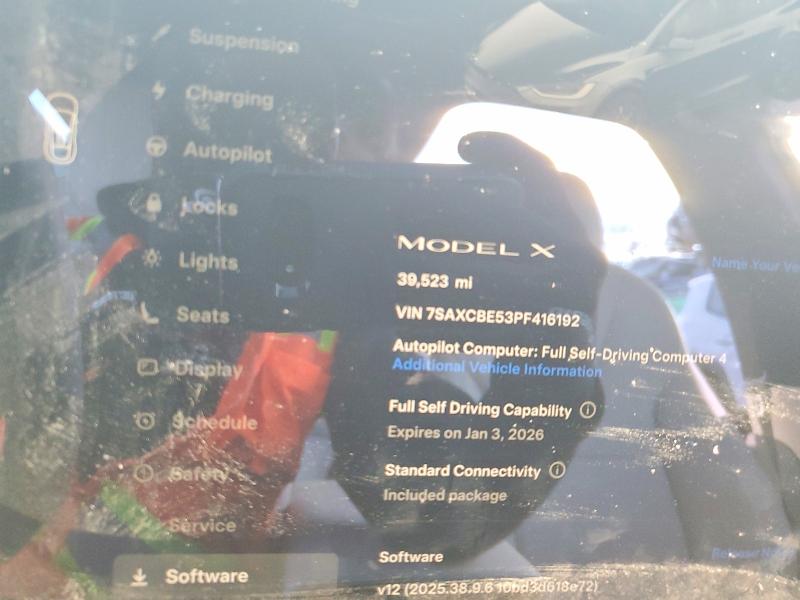 2023 Tesla Model x VIN 7SAXCBE53PF416192 COPART salvage auction — FRONT END, Co - Public - Salvage Title, sold $14,500 on 2026-08-20 (photo 9)